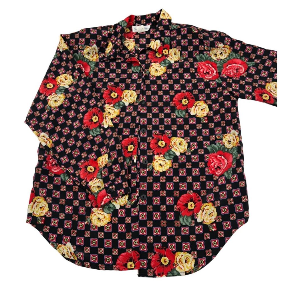 Vintage Womens Size 10 Medium Floral Button-Up Blouse By Impressions Of Californ